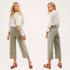 NWT Free People Patti Wide Leg Crop Pants in Sage